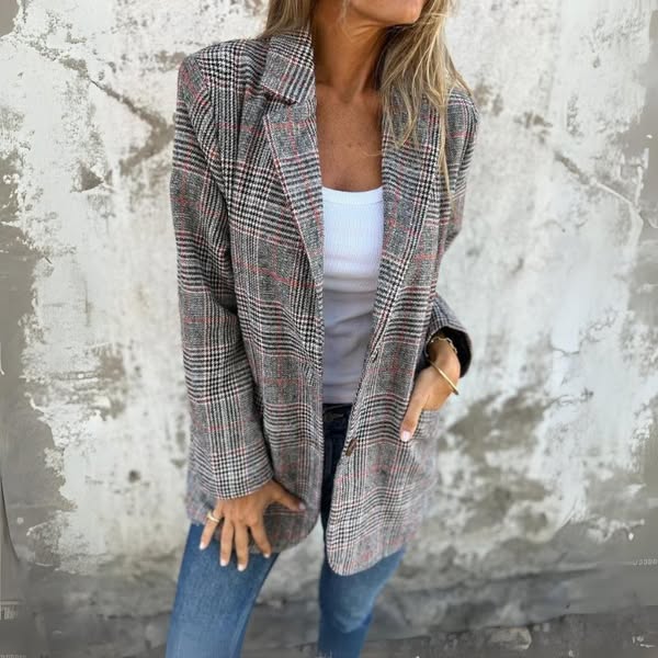 Diana - Klasická Blazer Vesta s Kockovaným Vzorom v Nadčasovom Štýle