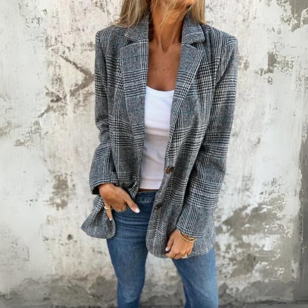 Diana - Klasická Blazer Vesta s Kockovaným Vzorom v Nadčasovom Štýle