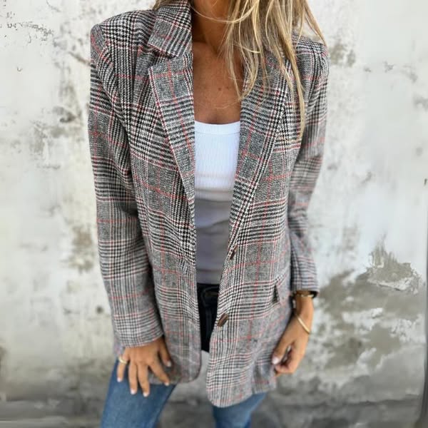 Diana - Klasická Blazer Vesta s Kockovaným Vzorom v Nadčasovom Štýle