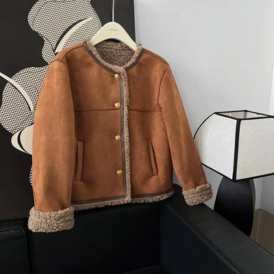 Johana - Retro semišová bunda s knoflíkovým zapínaním