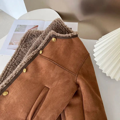 Johana - Retro semišová bunda s knoflíkovým zapínaním