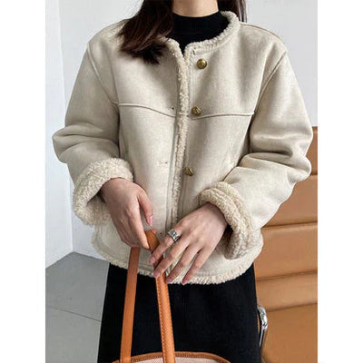 Johana - Retro semišová bunda s knoflíkovým zapínaním