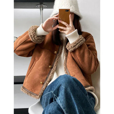 Johana - Retro semišová bunda s knoflíkovým zapínaním