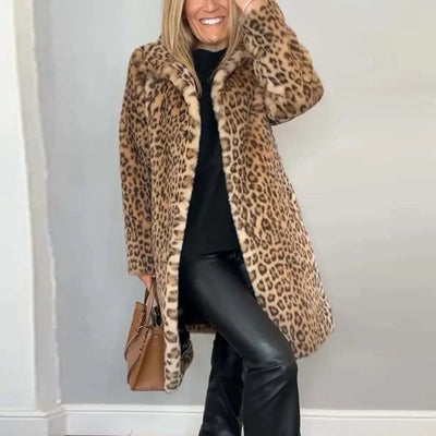 Jovanka - Leopardí vzorovaný kožušinový kabát
