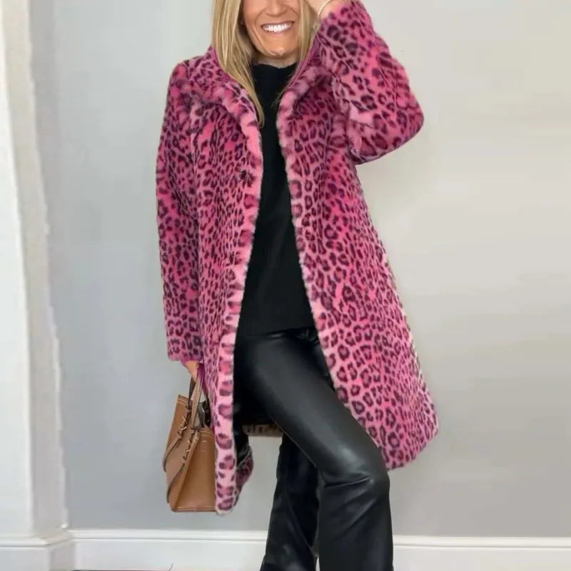 Jovanka - Leopardí vzorovaný kožušinový kabát