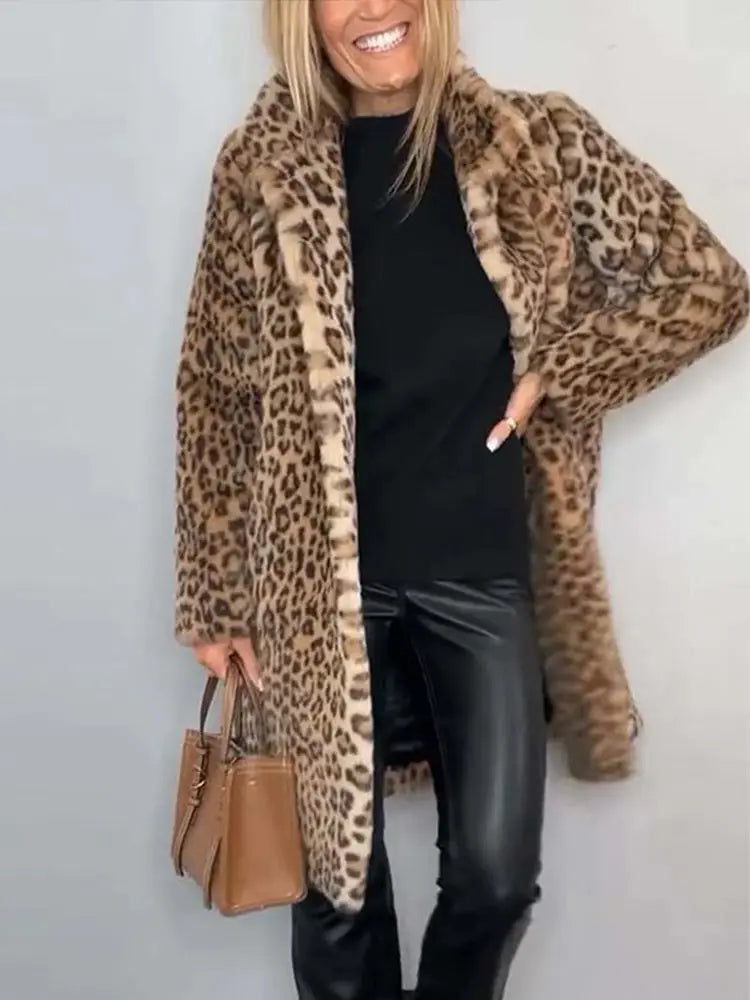 Jovanka - Leopardí vzorovaný kožušinový kabát