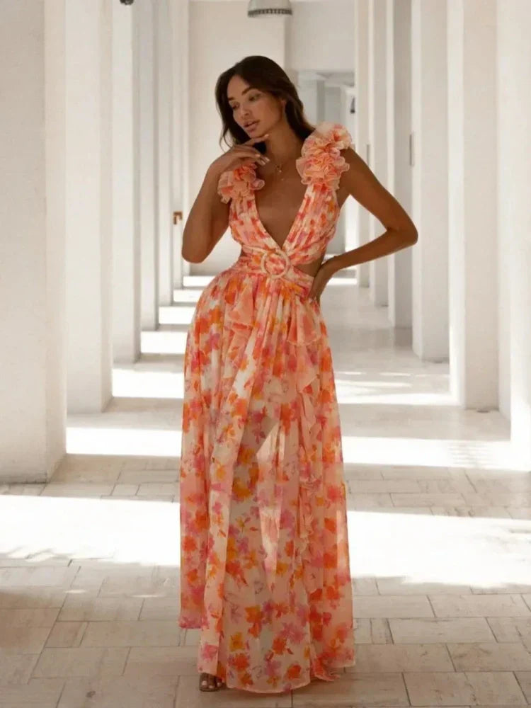 Talia™ | Elegantná maxi šaty s plisovaním a otvoreným chrbtom