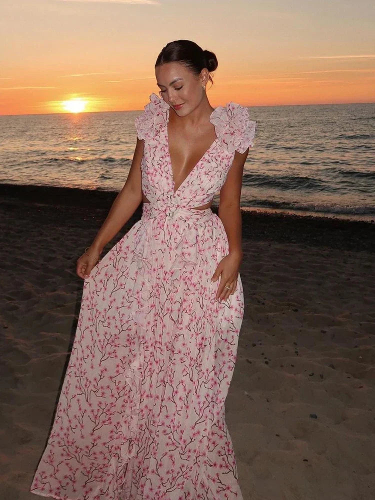 Talia™ | Elegantná maxi šaty s plisovaním a otvoreným chrbtom