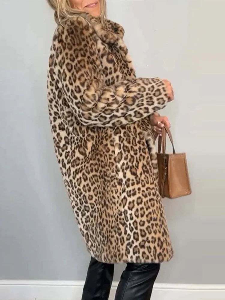 Jovanka - Leopardí vzorovaný kožušinový kabát
