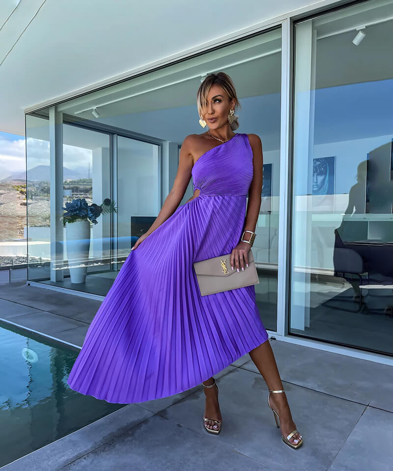Liron™ | Elegantná midi šaty s jedným ramenom