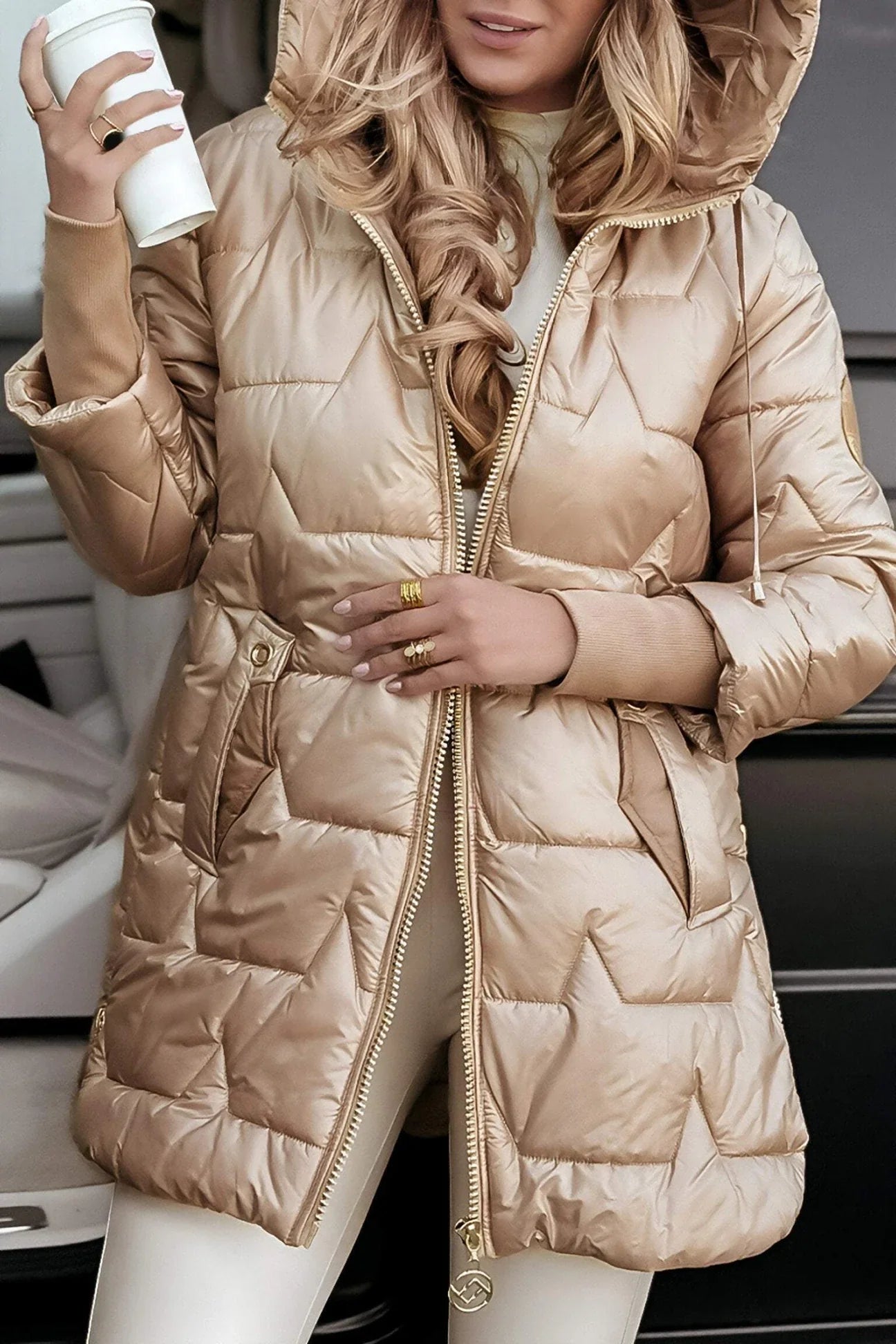 Nolwen - Elegantný Zimný Kabát s Kapucňou a Izoláciou